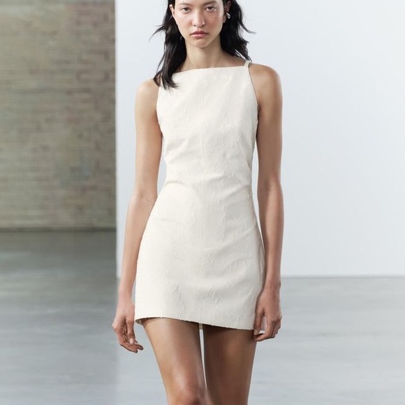 Zara Jacquared Dress, Halter, Cream, size small - Picture 2 of 8